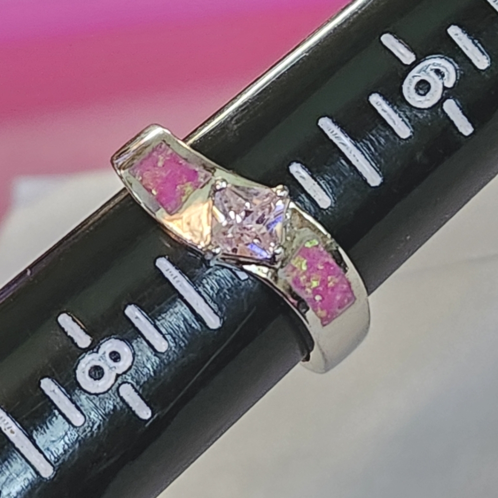 💍NEW & BEAUTIFUL💍 Pink Opal Inlay  Silver Ring‎ Size 7